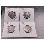 LOT OF 4 BUFFALO NICKELS - 1934, 1935, 1936