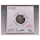 1939 NETHERLANDS 10 CENT SILVER