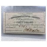 $40 1861 THE CONFEDERATE STATES OF AMERICA BOND
