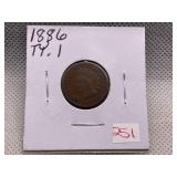 1886 TYPE 1 INDIAN CENT