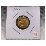 1927 INDIAN HEAD $2.50 GOLD COIN