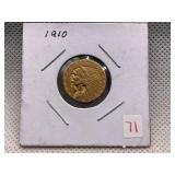 1910 INDIAN HEAD $2.50 GOLD COIN