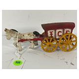 CAST IRON HORSE DRAWN ICE WAGON TOY - 7 1/2" LONG