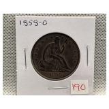 1858-O SEATED LIBERTY HALF DOLLAR