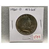 1961-D FRANKLIN HALF DOLLAR MS65