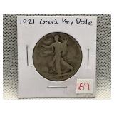 1921 WALKING LIBERTY HALF DOLLAR GOOD KEY DATE