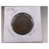 1845 LARGE CENT - BRAIDED HAIR