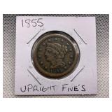 1855 LARGE CENT - BRAIDED HAIR