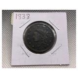 1838 LARGE CENT - CORONET HEAD