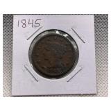 1845 LARGE CENT - BRAIDED HAIR