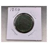 1850 LARGE CENT WITH BRAIDED HAIR
