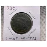 1830 LARGE CENT - CORONET HEAD