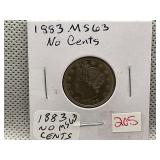 1883 NO CENTS LIBERTY NICKEL MS63