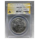 1897 MORGAN SILVER DOLLAR ANACS MS63