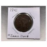 1841 LARGE CENT WITH BRAIDED HAIR