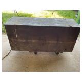 PRIMITIVE CARPENTERS TRUNK ON ROLL AROUND CART -