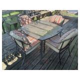 GLASS TOP PATIO TABLE WITH 4 CHAIRS AND COVERS
