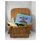 LOT OF EASTER BUNNY ITEMS IN PICNIC BASKET -