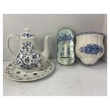 VINTAGE JAPAN TILSO 8" BLUE FLORAL WALL CANDLE