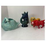 10" FISH SHAPED GURGLE JUG CERAMIC PITCHER,