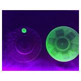 URANIUM GLASS LOVEBIRDS SAUCER & PINK DEPRESSION