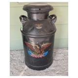METAL MILK CAN WITH EAGLE DECOR