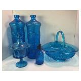 VINTAGE COBALT BLUE GLASSWARE, DECANTERS, CANDY
