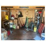 REMAINDER IN SHED - LOG CHAIN, HAMMERS, TARPS, CAR