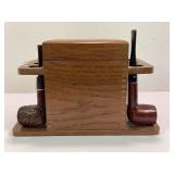 VINTAGE PIPE STAND WITH TWO SMOKING PIPES - DR.
