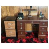 WOOD DESK WITH CHAIR AND METAL 2 DRAWER FILE