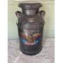 METAL MILK CAN WITH EAGLE DECOR