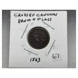 1863 CROSSED CANNONS DRUM & FLAGS CIVIL WAR TOKEN