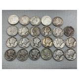 LOT OF 23 MERCURY & ROOSEVELT SILVER DIMES