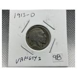 1913 D VARIETY 2 BUFFALO NICKEL
