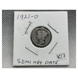 1921 D MERCURY DIME