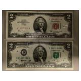 1963 TWO DOLLAR RED SEAL NOTE AND 1976 TWO DOLLAR