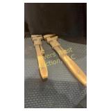 Two large vintage pipe wrenches with wooden handle