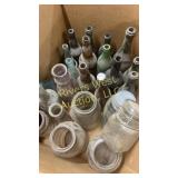 Box of Vintage/Antique glass bottles appears to
