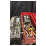 Metal tool box with assortment of tools