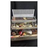 Vintage 1940ï¿½s fishing tackle box and tackle