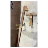 Wooden bench vise and antique wood clamp