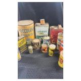Vintage oil/gas cans and tins including Texaco,