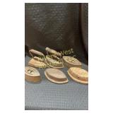 Six vintage irons, including Asbestos Sad iron,