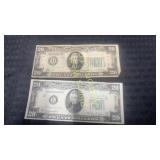 1934 A 20$ bill and a 1950 20$ bill