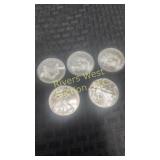 Five 2009 American Eagle Silver Dollars