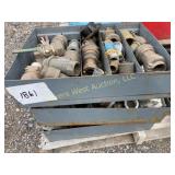 3 Large trays with brass and pipe fittings