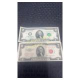 Two 2 dollar bills one from 1953, and one from