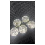 Five 2009 American Eagle silver dollar
