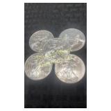 Five 2009 American Eagle Silver Dollars