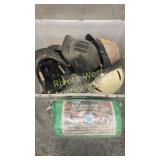 Assortment of riding helmets, and big bail, buddy